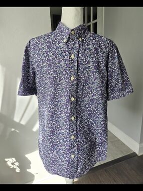 VTG KEN L.T.D. Men's Purple Micro Floral Button Down Shirt M 100% Cotton Indie